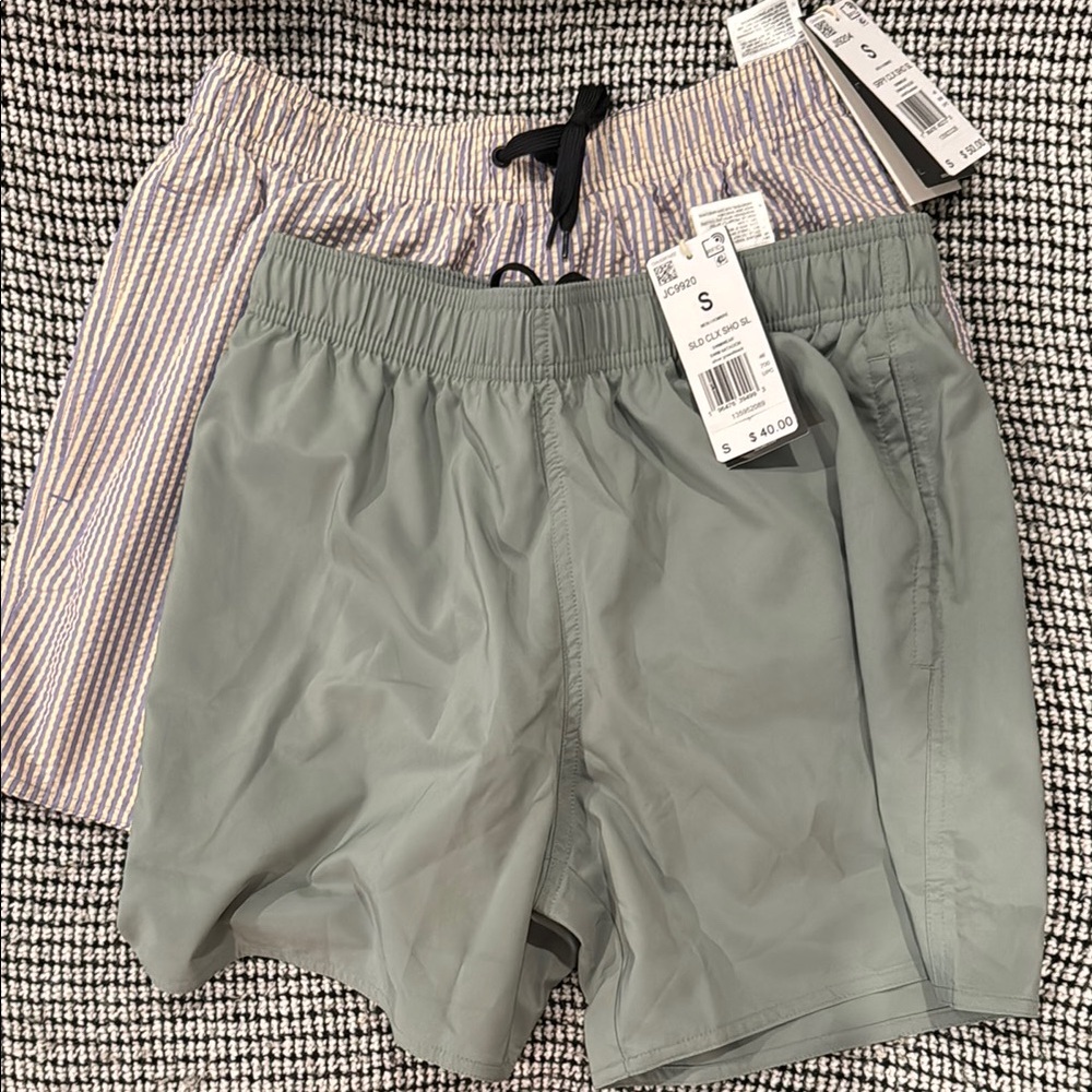 2 pair Adidas swim trunks 5” inseam